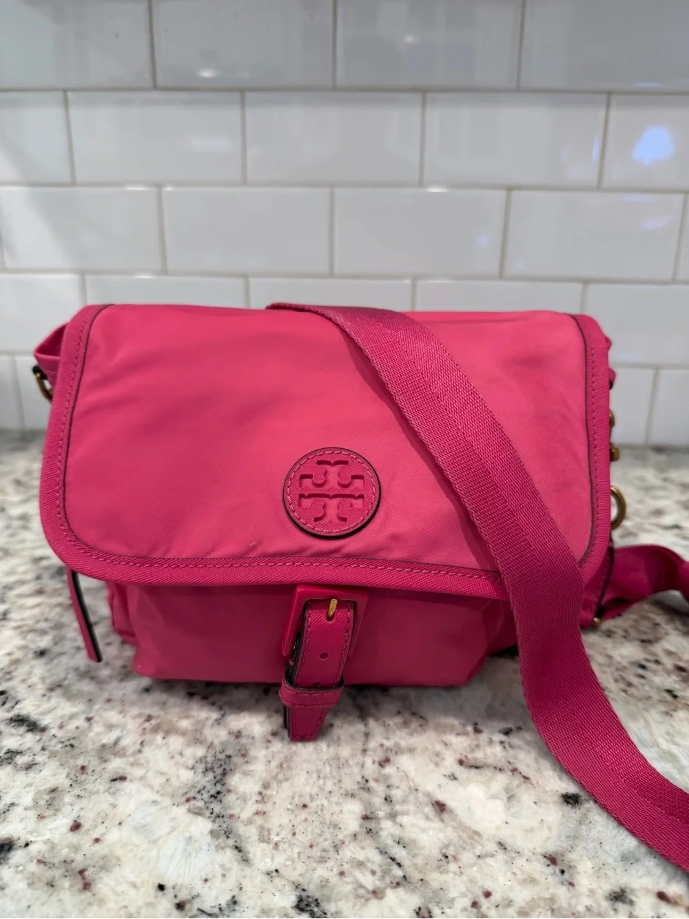 Tory Burch Hot Pink Crossbody Nylon Shoulder Bag